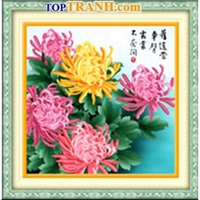 Tranh thêu chữ thập hoa cúc